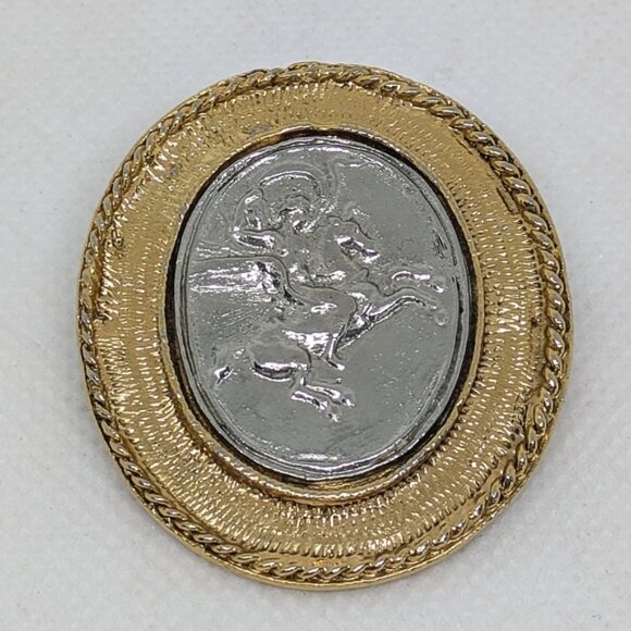 PegasVintage Gold and Silver Tone Oval Brooch Mythical Horse Pin Jewelry - Picture 4 of 4